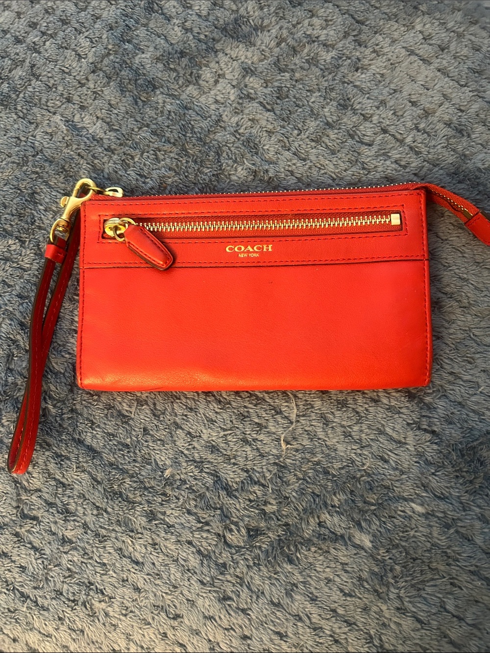 Coach Red Leather Wristlet with Gold-Tone Hardware